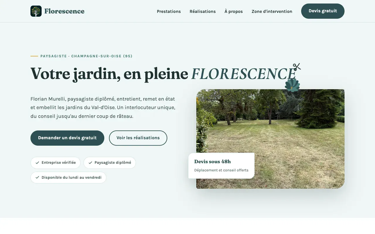 Page d'accueil du site de Florescence, paysagiste à Champagne-sur-Oise (95)